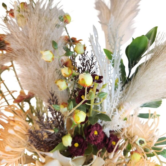 Hand Tied Artificial Flower Bouquet With faux hydrangeas pampas grass cream peac - Picture 15 of 16